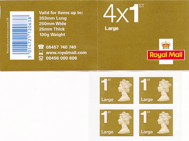 2010 GB - RB2a - 4 x 1st Large Gold Sec Bk (MFIL-MA10) Plain